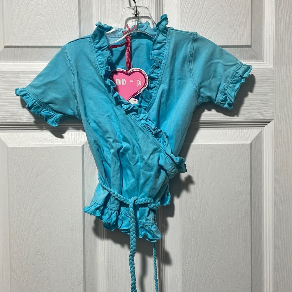 Mim-Pi Blue SS Ruffle Wrap Girl Top